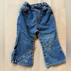 VTG Baby OshKosh B'gosh Blue Jeans with Floral Embroidery Size 18mo